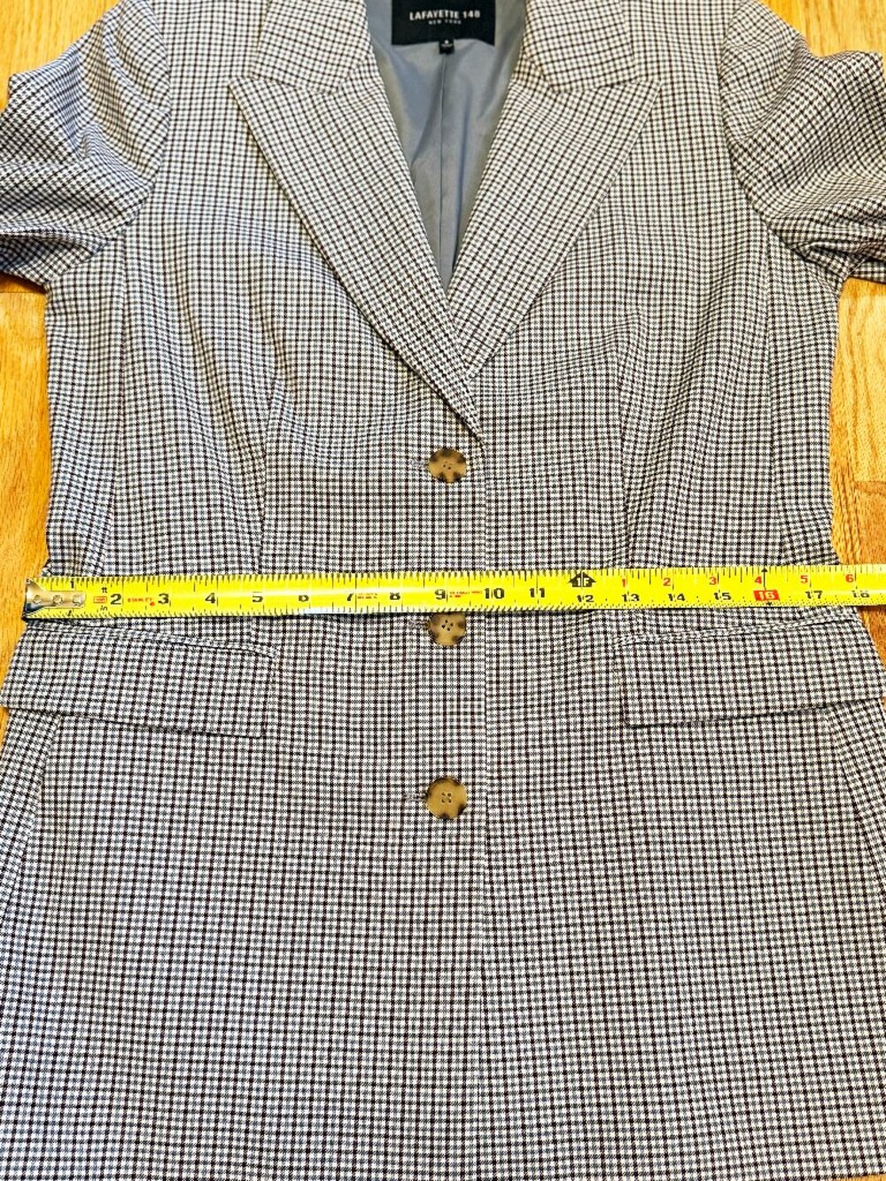 Lafayette 148 New York Blue Gray Houndstooth Wool Blazer Sz 6 - Picture 12 of 12
